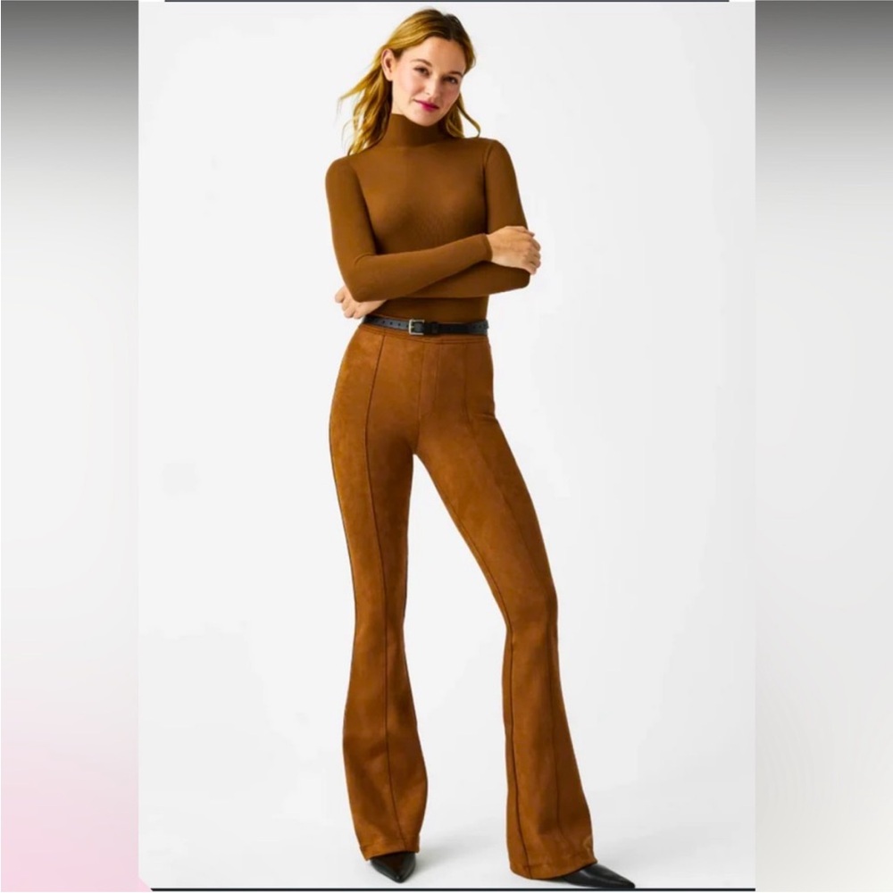 NEW SPANX Faux Suede Flared Pants In Rich Caramel